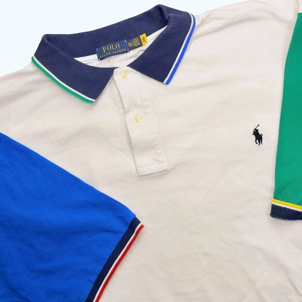 Polo Ralph Lauren Polo Men 4XLT White Colorblock Cotton Preppy Sporty Big & Tall